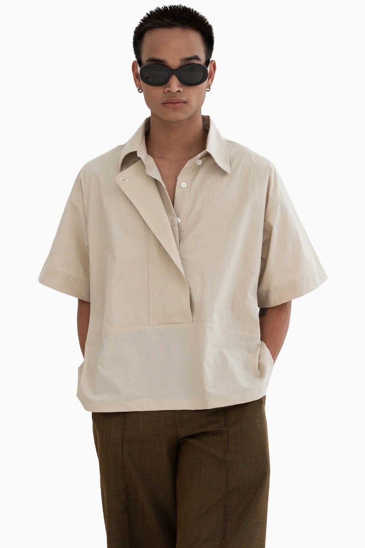 Drop Neck Shirt - Beige